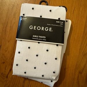 George White Girls Tights with Black Polka Dots size 7-10yrs